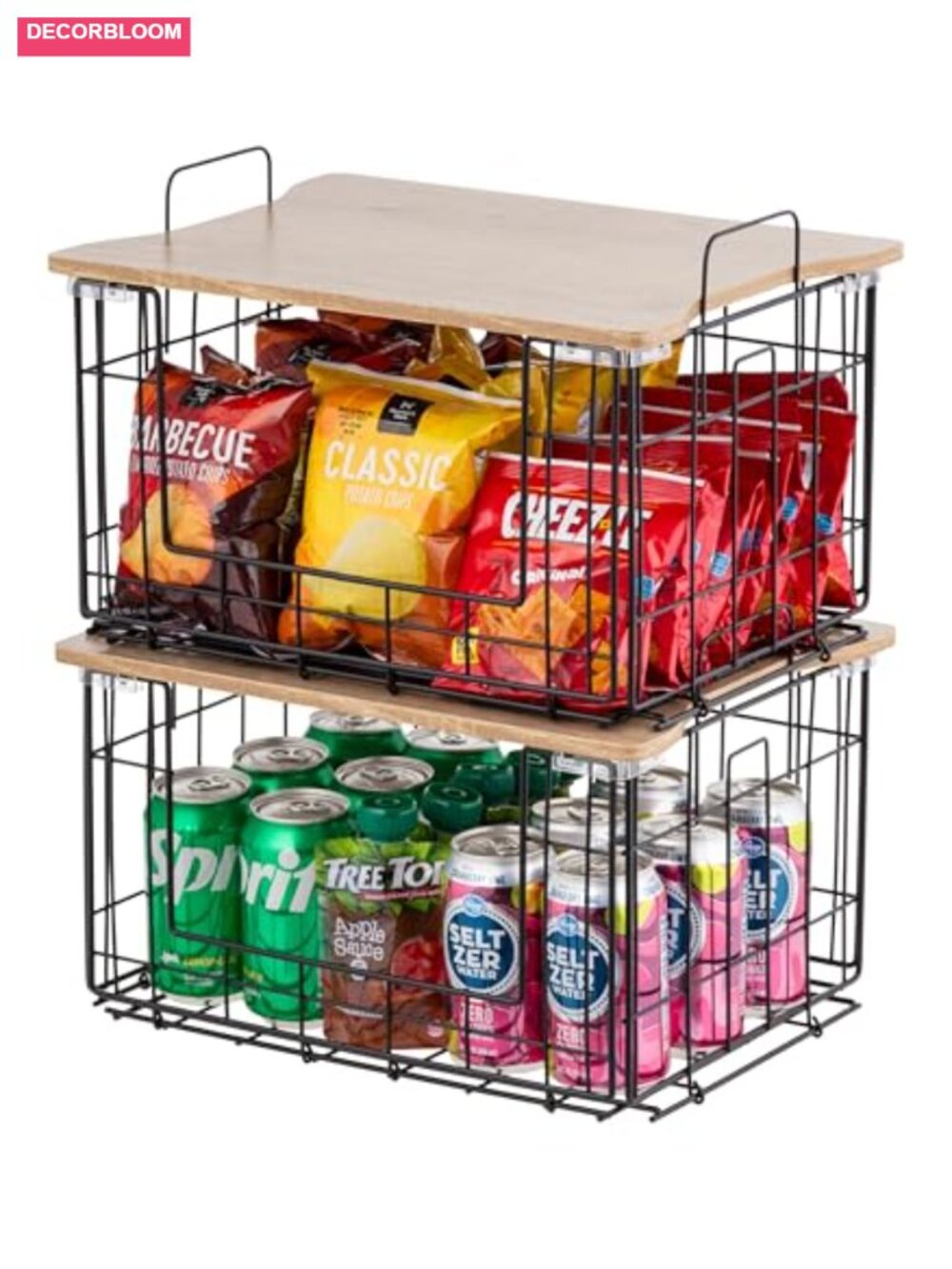 IRIS USA Wire Basket for Pantry Storage, 2 Pack, Easy Assembly, Stackable
